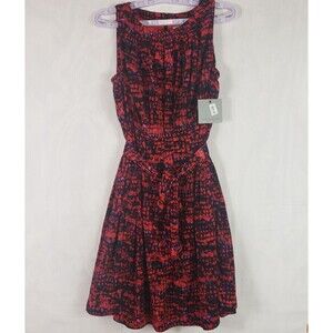 Marc New York Dress Womens 8 Sleeveless Red & Black A-Line Belted